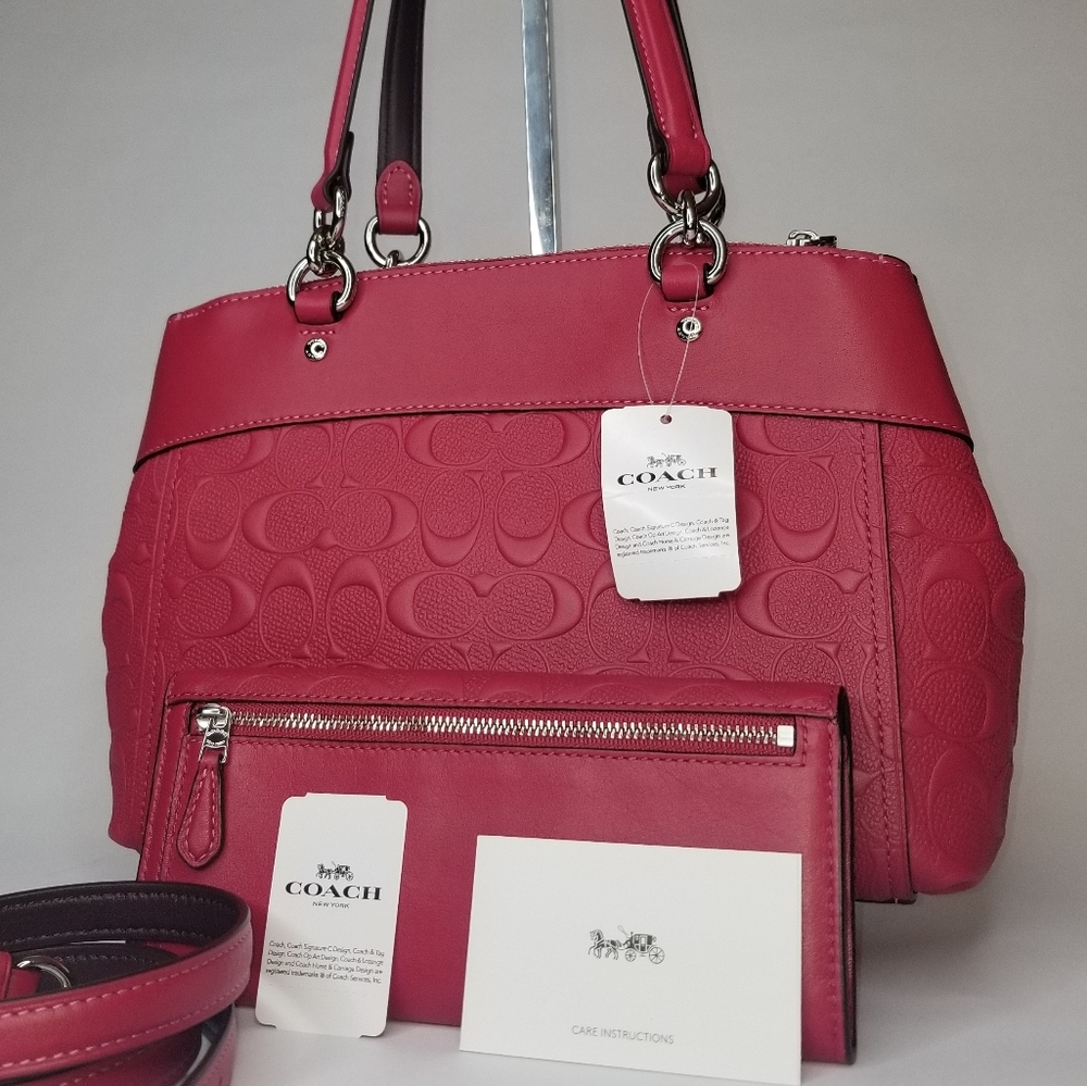 COACH 2PCS SET Signature EMBOSSED BAG + WALLET - Picture 4 of 12